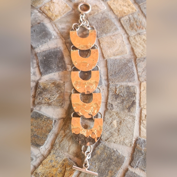 Sterling Silver hammered Link Bracelet - Picture 11 of 16